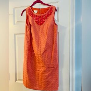 Orange and pink jeweled sleeveless dress